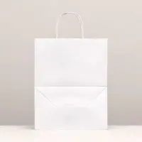 Пакет крафт без печати, белый, круглая ручка 24×14×28 см