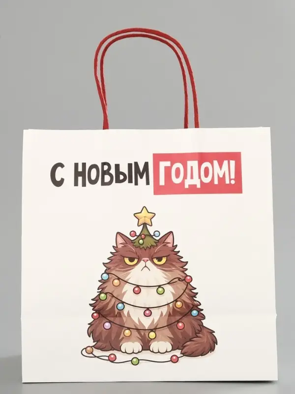 Пакет подарочный крафт &laquo;С Новым годом&raquo;, котик, 22&times;22&times;11 см