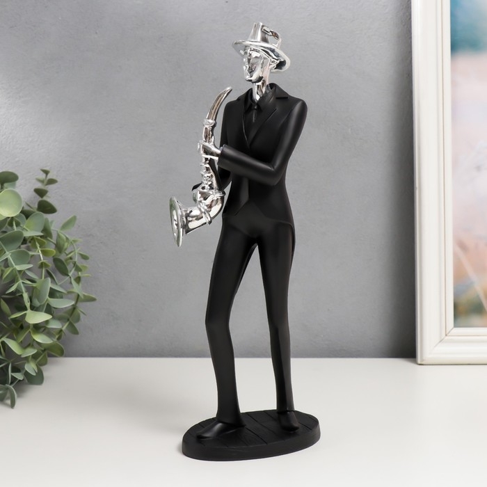 Сувенир полистоун  Сувенир полистоун "Саксофонист" чёрный с серебром 30х6,5х10 см