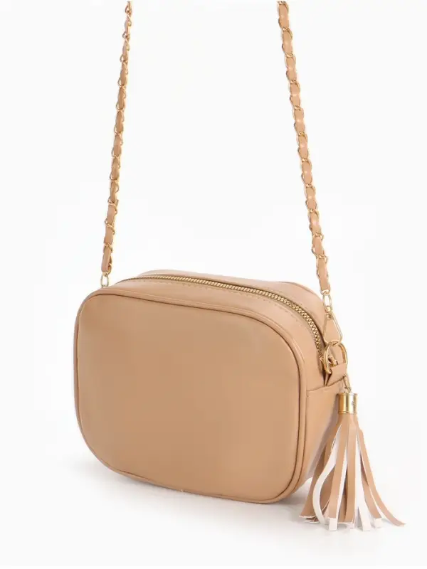 Сумка женская, через плечо, на молнии, 21&times;7&times;14 см, бежевая