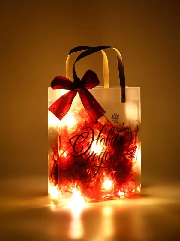 Подарочный пакет с наполнителем,лентой и гирляндой, 20 × 8 × 25 см Подарочный пакет с наполнителем,лентой и гирляндой, 20 × 8 × 25 см