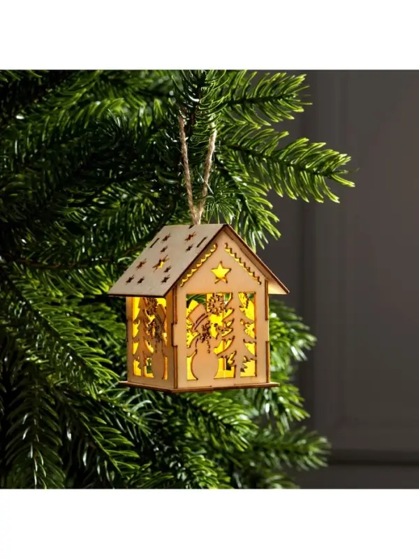 Ёлочная игрушка &laquo;Домик со снеговиком&raquo;, 7.5&times;6.5&times;6 см, от батареек, свечение тёплое белое