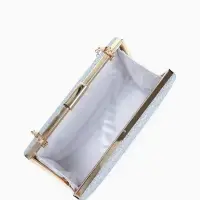 Сумка-клатч женская вечерняя на фермуаре, жёсткий корпус, на цепочке, блестящая, серебристая