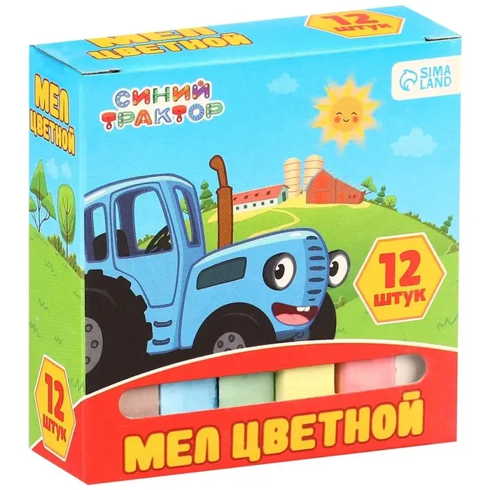 Мелки цветные школьные, 12 штук, &laquo;Синий трактор&raquo;