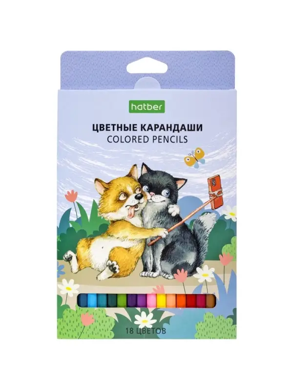 Карандаши 18цв, "ЭКО", Пэтс стори, Hatber, заточ, коробка, европодвес 66255