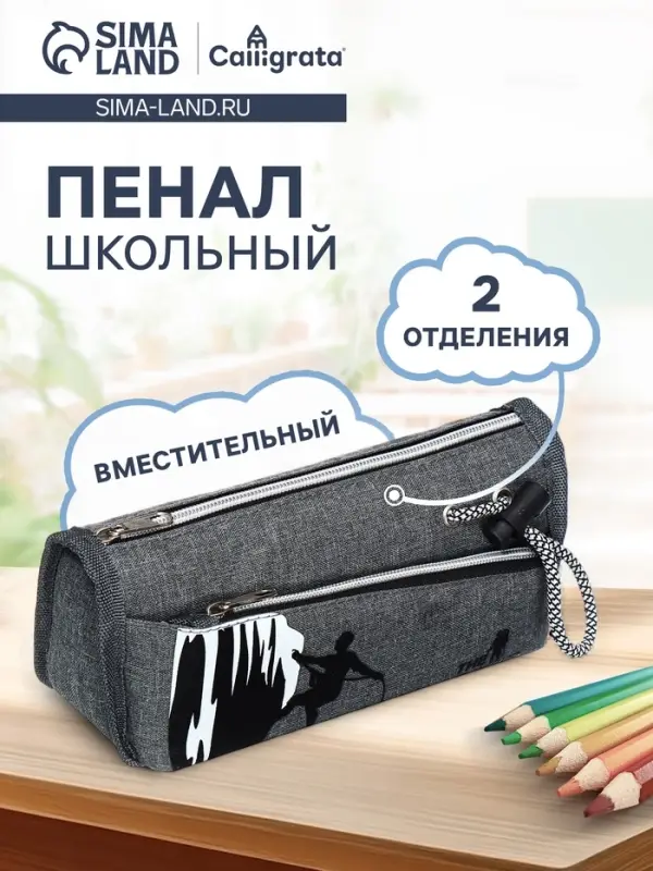 Пенал школьный на молнии Calligrata &laquo;Спорт&raquo;, 2 отделения, серый