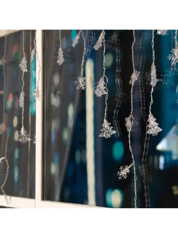 Гирлянда &laquo;Бахрома&raquo; 1.8&times;0.5 м с насадками &laquo;Ёлки и снежинки&raquo;, IP20, прозрачная нить, 48 LED, свечение мульти (RG/RB), мигание, 220 В