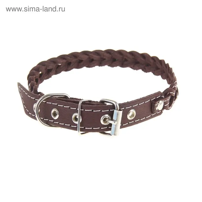 Ошейник плетёный, 42&times;2 см, ОШ 35-45 см, кожа, цвет МИКС
