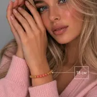 Браслет из сандалового дерева с агатом, длина 18 см, красный