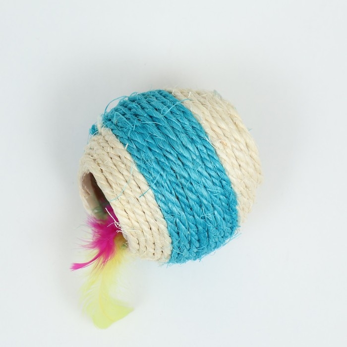 Шарик сизалевый большой с пластиковым внутри, 7,5 см, голубой/белый