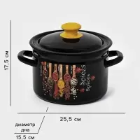 Кастрюля эмалированная &laquo;Карри&raquo;, 3 л, d=19.2 см, с крышкой, чёрная