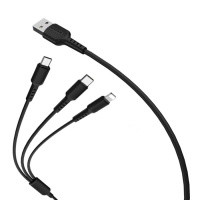 Кабель Borofone X16, 3 в 1 Lightning/microUSB/Type-C, 2.4 А, 1 м, TPE оплётка, чёрный