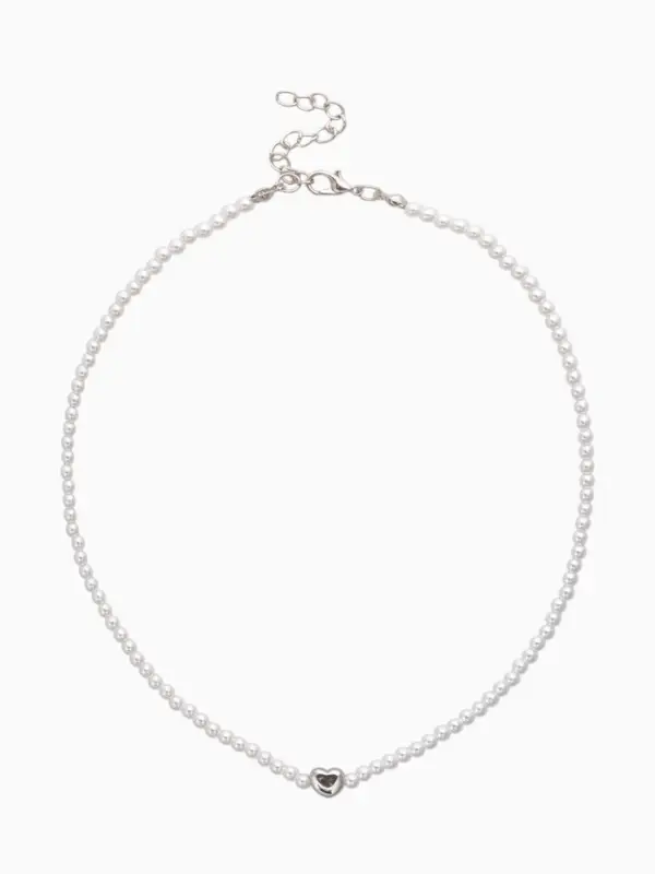 Чокер &laquo;Стразик&raquo;, сердце и жемчужные бусины, белый в серебре, 36 см + 5 см доп, цепочка