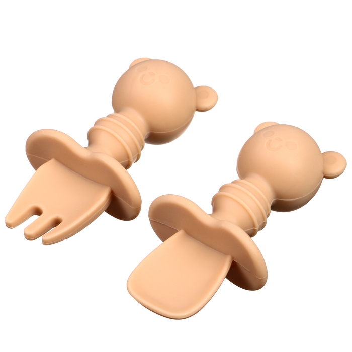 Набор детских столовых приборов  Набор детских столовых приборов "Медвежата", вилка, ложка, цвет бежевый