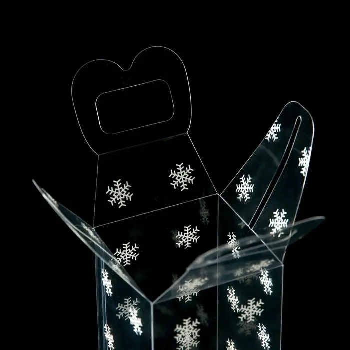 Коробка подарочная новогодняя складная ПВХ «Снежинки» 6×6×10 см Коробка подарочная новогодняя складная ПВХ «Снежинки» 6×6×10 см