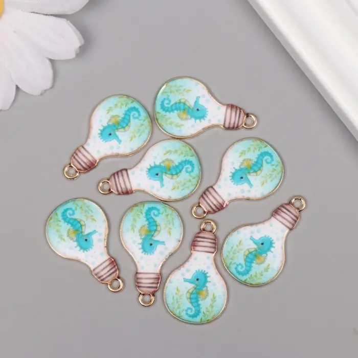 Декор для творчества металл, эмаль Декор для творчества металл, эмаль "Морской конёк в лампочке" 2,8х1,6 см