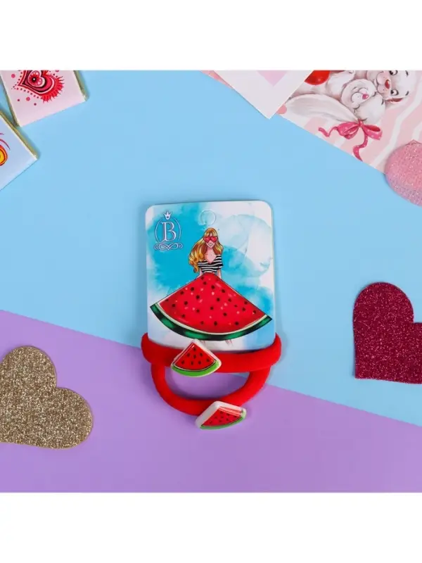 Резинка для волос «Летнее настроение», набор 2 шт., арбуз, 3.5 см, красная Резинка для волос «Летнее настроение», набор 2 шт., арбуз, 3.5 см, красная