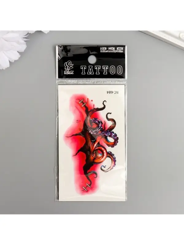 Переводная тату на тело цветная «Осьминог из раны», 10.5×6 см
