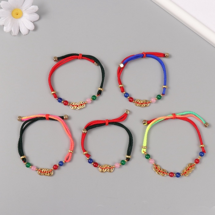 Браслет фен-шуй Браслет фен-шуй "Три золотых монетки" регулируемая длина набор 5 шт