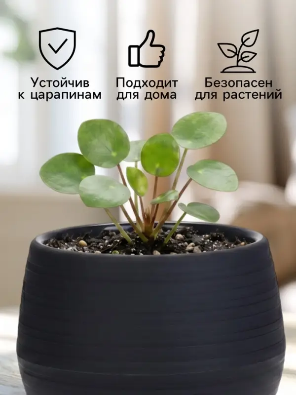 Горшок цветочный &laquo;Япония&raquo;, 3 л, d=22 см, h=20 см, пластиковый, с поддоном, графитовый