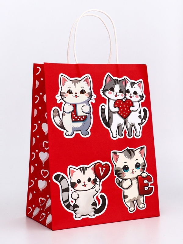 Пакет подарочный крафт Пакет подарочный крафт "Love" 21 х 11 х 27 См