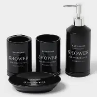 Аксессуары для ванной &laquo;Лофт&raquo;, 4 предмета, мыльница, дозатор для мыла 420 мл, 2 стакана, чёрные