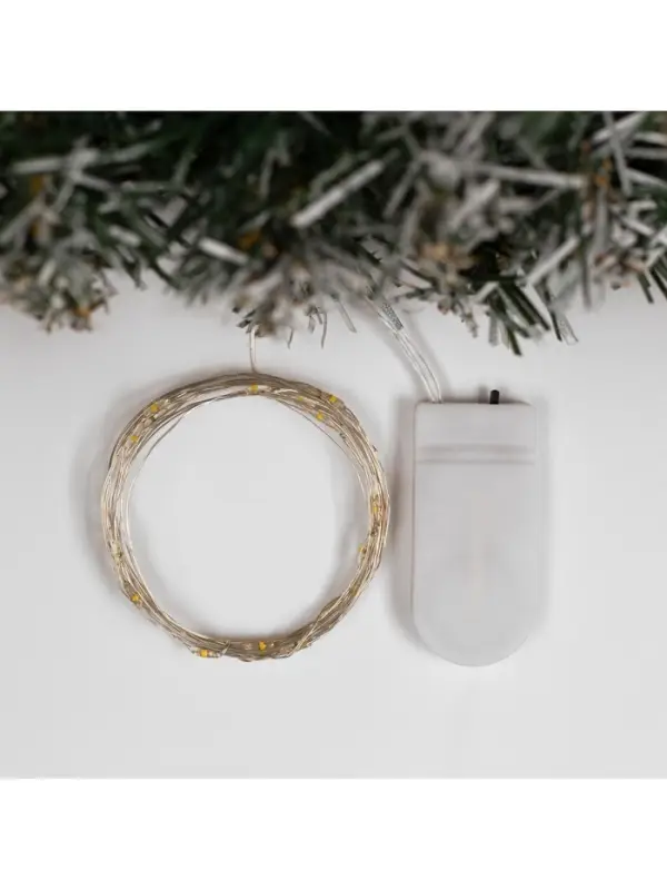 Гирлянда &laquo;Нить&raquo; 2 м роса, IP20, серебристая нить, 20 LED, батарейки CR2032&times;2 (в комплекте), свечение тёплое белое