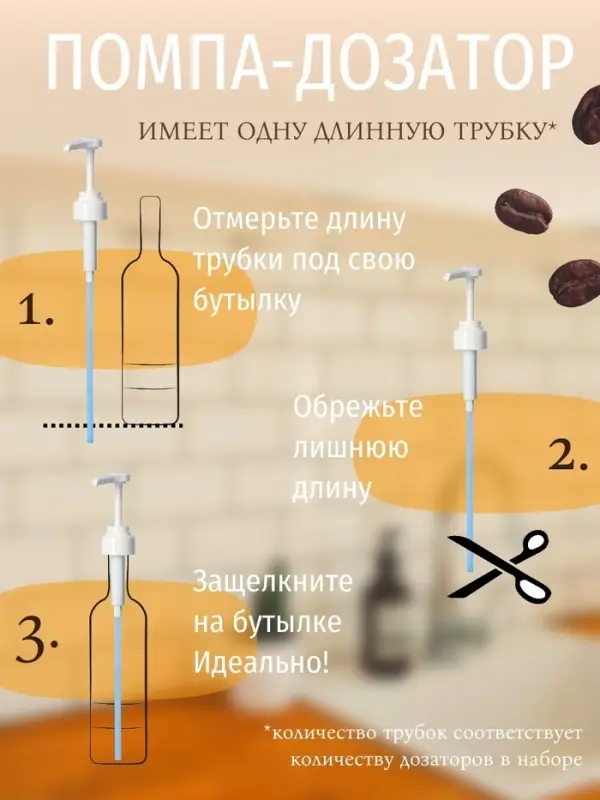 Набор помпа - дозатор для сиропа, белая, универсальная 3 шт., (31-32 мм), 10 мл