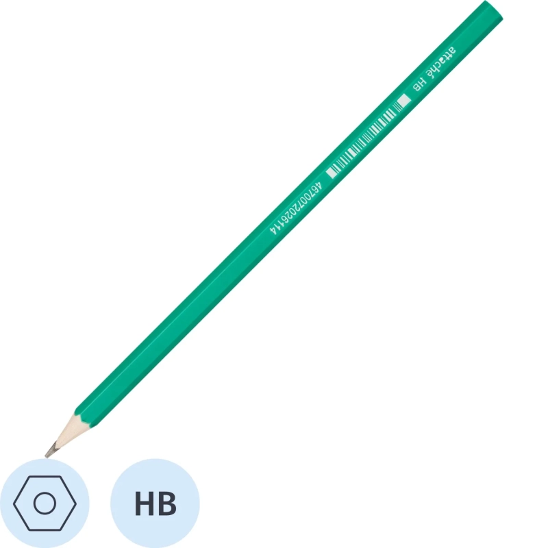 Карандаш чернографитный плаcтик, б/ластика, HB,зелен.корпус