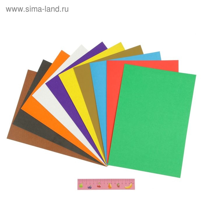 Картон цветной А4, 10 листов, 10 цветов  Картон цветной А4, 10 листов, 10 цветов "Каляка-Маляка", немелованный