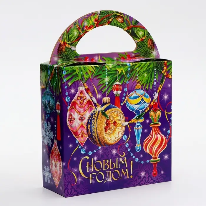 Коробка новогодняя подарочная складная «Новогодние игрушки» 17×7×17 см