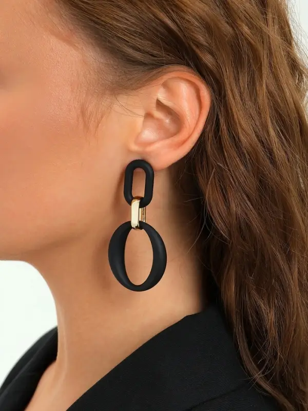 Серьги металл &laquo;Цепь&raquo;, кольцо и овал, 3 звена, золотисто-чёрные
