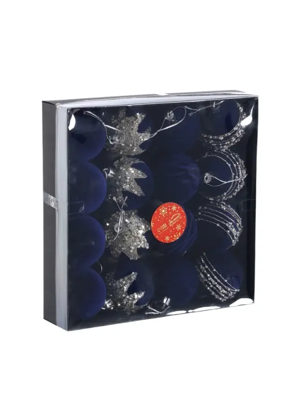 Набор шаров пластик d-6 см, 16 шт Набор шаров пластик d-6 см, 16 шт "Бархат. Маскарад" синий