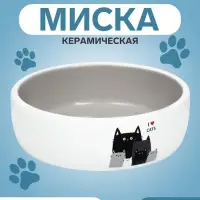 Миска &laquo;Любимые коты&raquo; 300 мл, 13.4&times;13.4&times;4 см, керамика, серая, белая