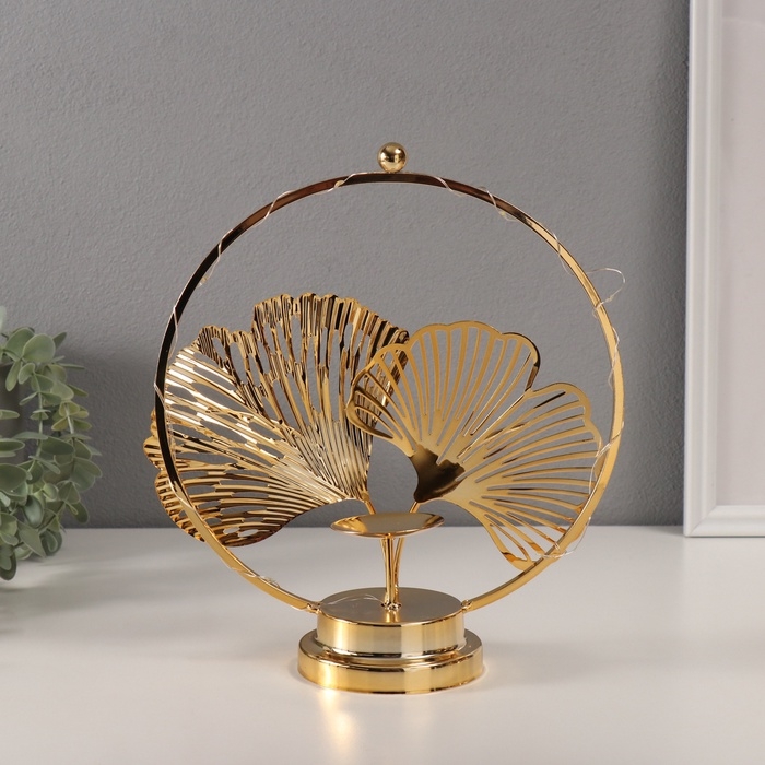 Подсвечник на 1 свечу Подсвечник на 1 свечу "Листья Гинкго" с подсветкой, d-6 см 9,5х23,5х27 см