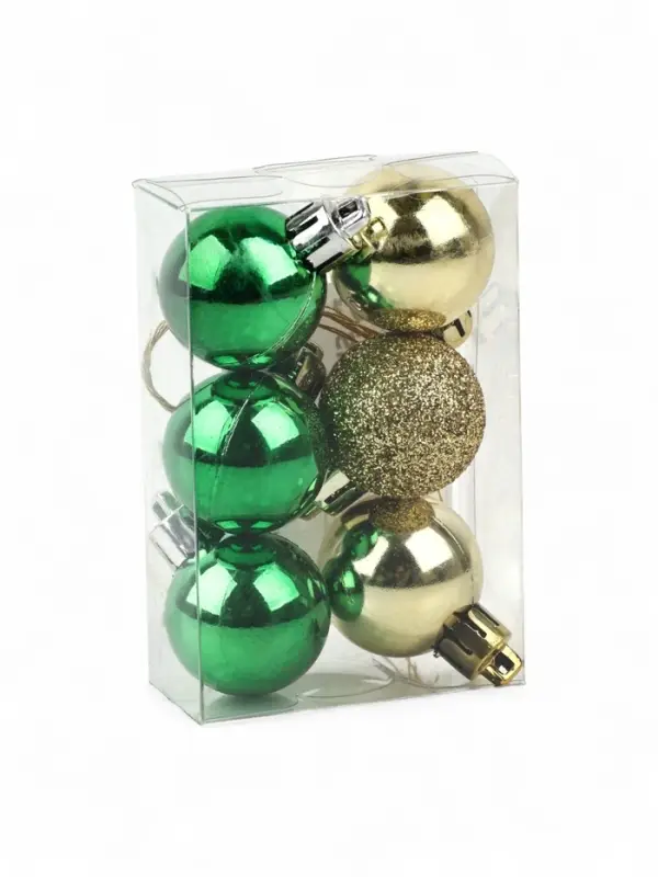 Шары ёлочные новогодние, пластик, d=3 см, 6 шт., золотые, зелёные