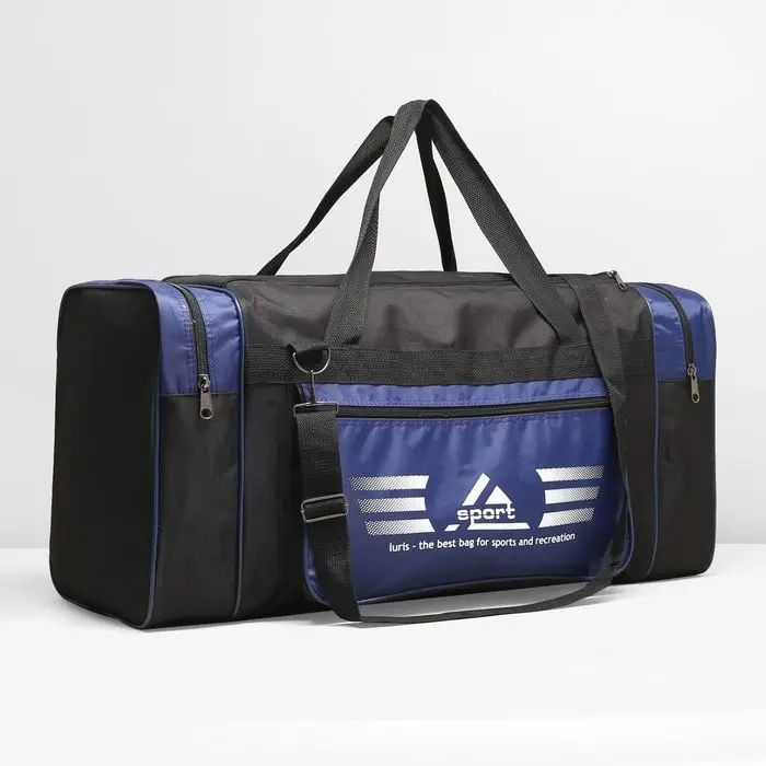 Сумка дорожная на молнии, 3 наружных кармана, длинный ремень, цвет чёрный/синий Сумка дорожная на молнии, 3 наружных кармана, длинный ремень, цвет чёрный/синий