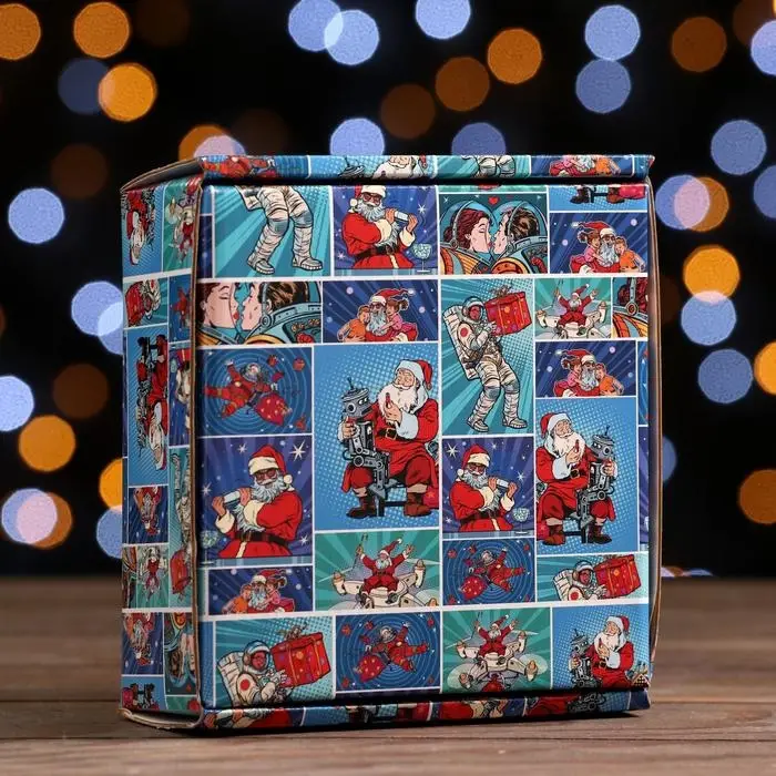 Коробка подарочная, крышка-дно, Коробка подарочная, крышка-дно, "Pop-art улётный Новый Год", 14.5×14.5×6 см