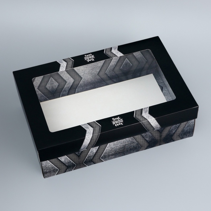 Коробка складная, крышка-дно, "Настоящему мужчине", 30 х 20 х 9 см с окном