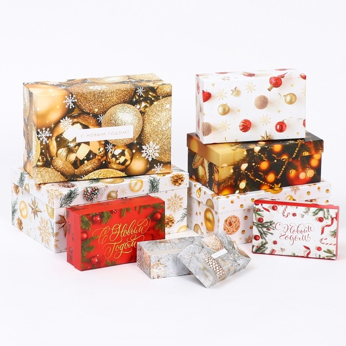 Набор коробок подарочных 15 в 1 «С Новым годом», 12 х 7 х 4 см - 46,6 х 35,2 х 17.5 см, Новый год