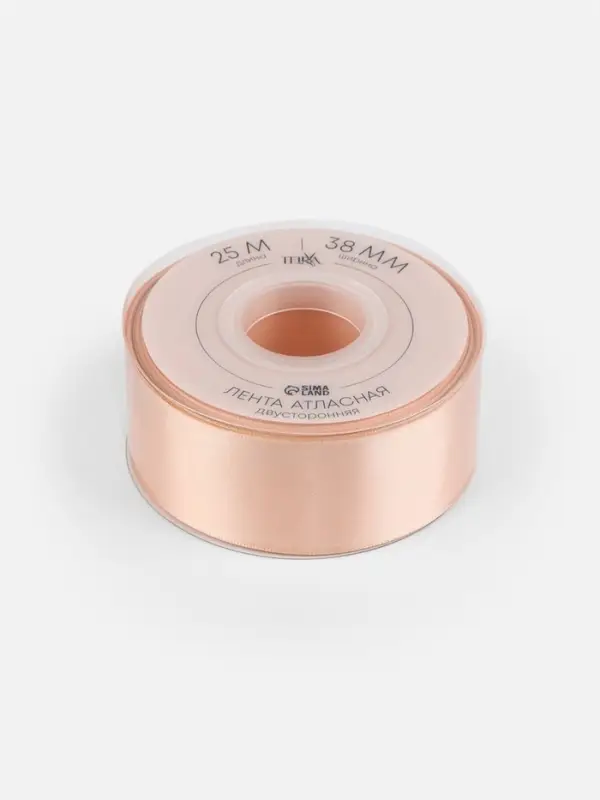 Лента атласная TEIRA, двухсторонняя, 38 мм, 25&plusmn;1 м, бежевая №0714