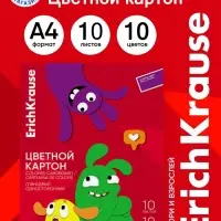 Картон цветной А4 ErichKrause Jolly Friends, 10 листов, 10 цветов, на клею