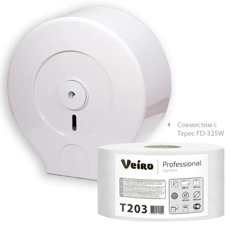 Бумага туалетная д/дисп Veiro Q2 Comf 2сл белая вторич 200м 12рул/уп_T203
