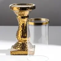 Подсвечник на 1 свечу &laquo;Монти&raquo;, керамика, стекло, d=7.5 см, золото, 9&times;9&times;31.5 см