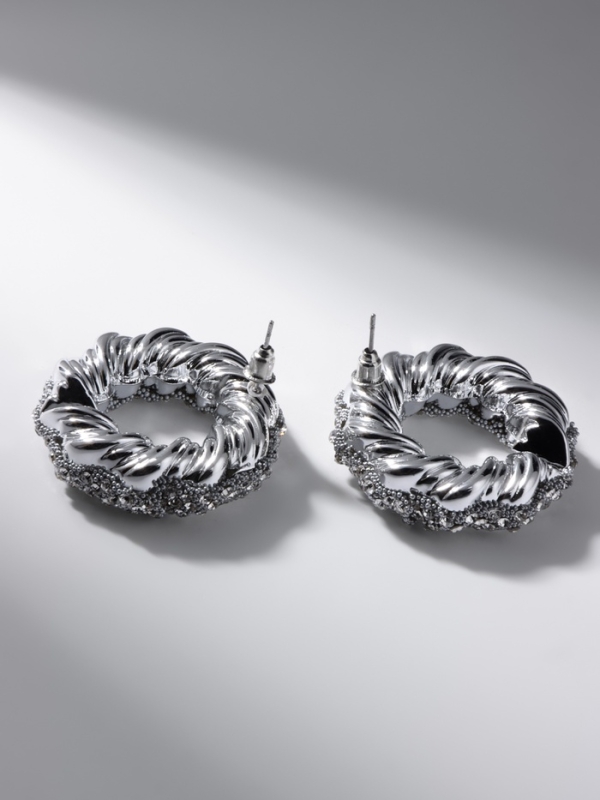 Серьги со стразами «Блеск» кольцо, белые в серебре