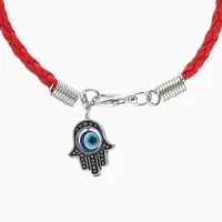 Браслет-оберег &laquo;Красная нить&raquo;, рука счастья Хамса на застёжке, синий в чернёном серебре, 19 см