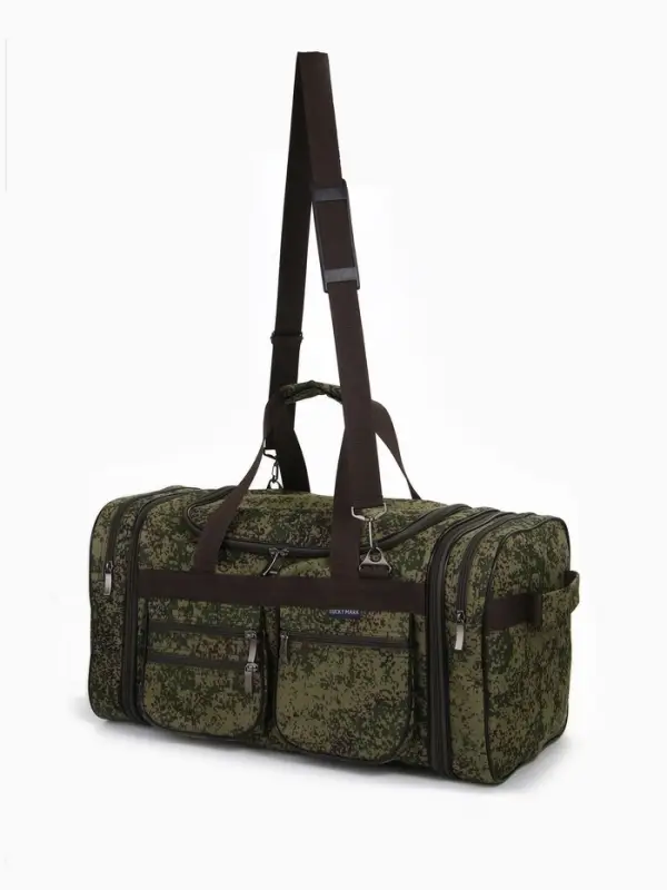 Сумка дорожная на молнии, с увеличением, 5 наружных карманов, длинный ремень, камуфляж, зелёная