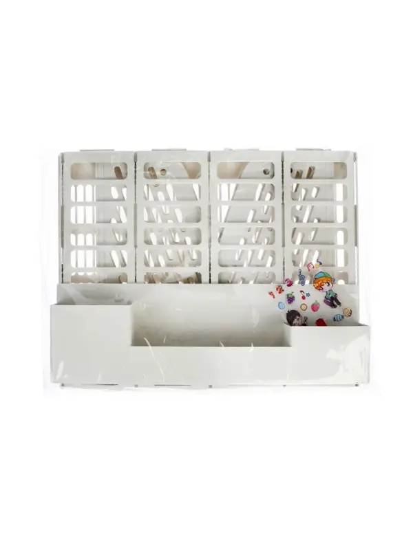 Лоток для бумаг Calligrata, А4, вертикальный, с отделениями для пишущих принадлежностей, 8 отделений, белый