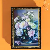Шкатулка для украшений &laquo;Пионы в вазе&raquo;, 10&times;14 см, лаковая миниатюра