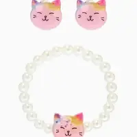 Набор детский &laquo;Выбражулька&raquo;, 2 предмета: клипсы, браслет, котик, белы-розовый